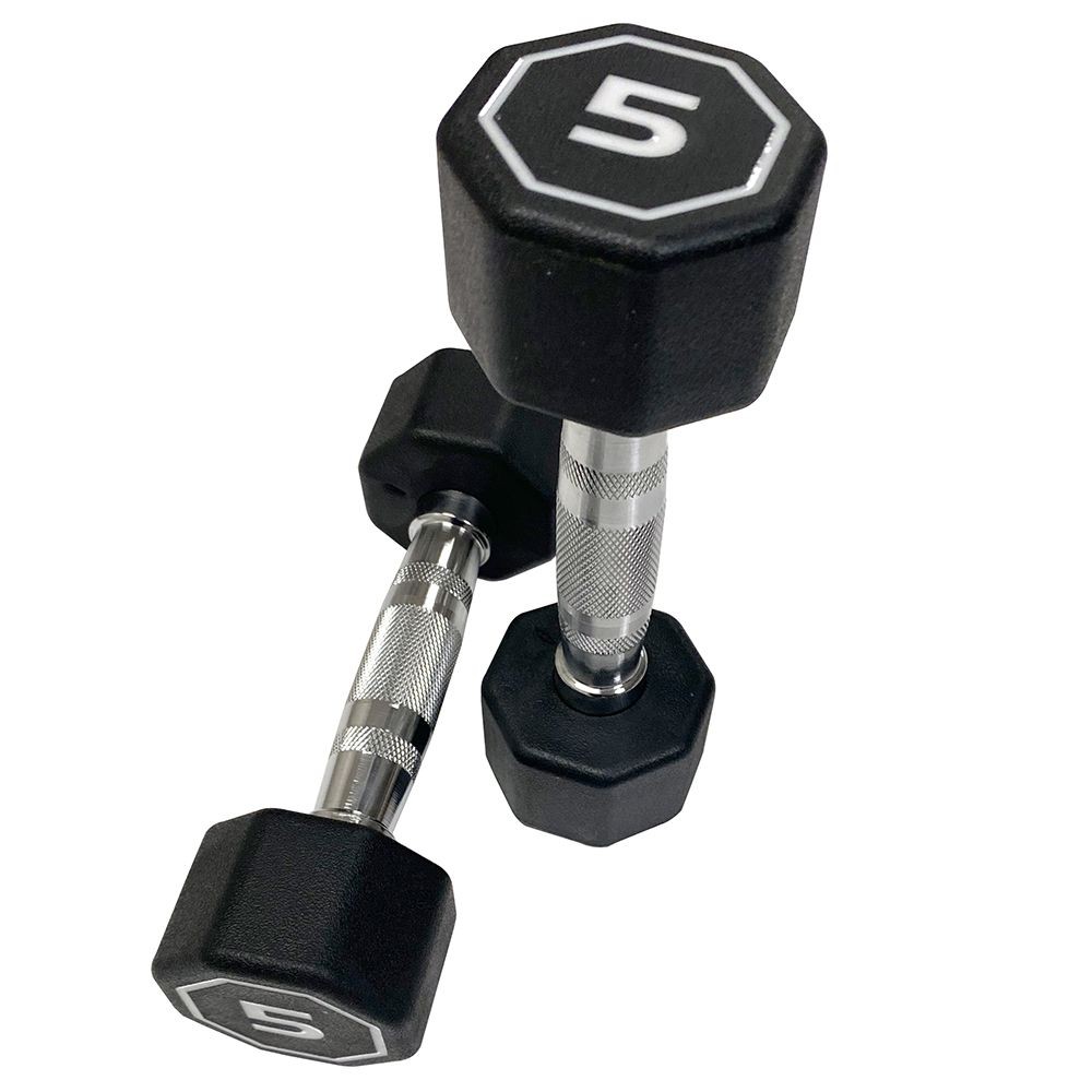 5 lb Octagonal Dumbbells PAIR Chrome Handle Push-Up Assist Weights Exercise