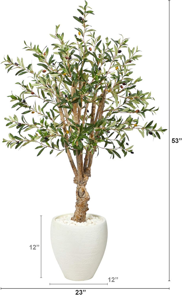 53" Olive Artificial Tree in Elegant White Planter - Perfect Home Decor!