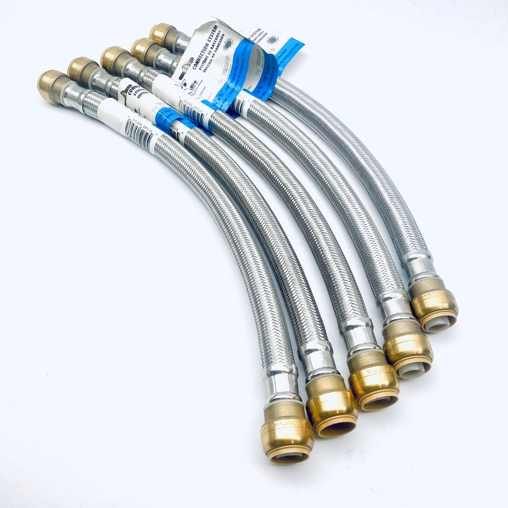 LOT OF 5 SHARK BITE U3016FLEX18LF 3/4' X 3/4" - 18 SUPPLY FLEX HOSE, SS