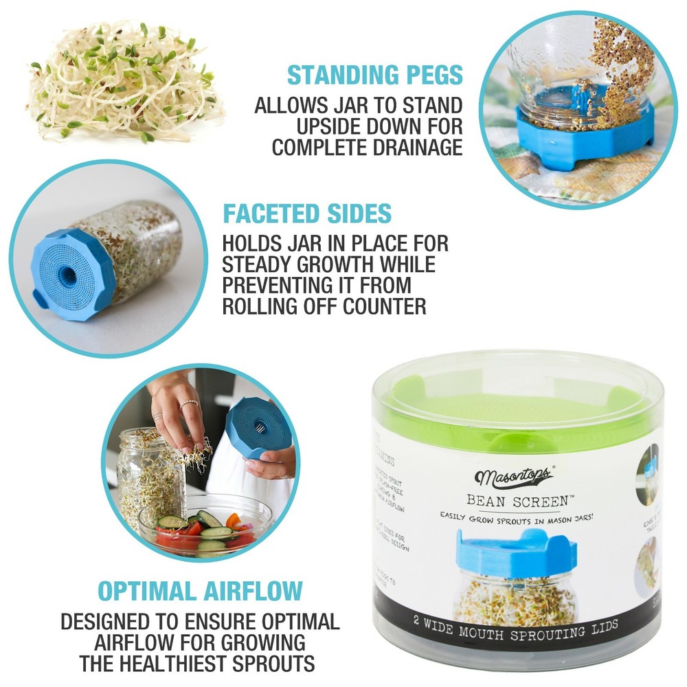 Masontops Bean Screen Mason Jar Sprouting Lids - 2-Pack Wide Mouth