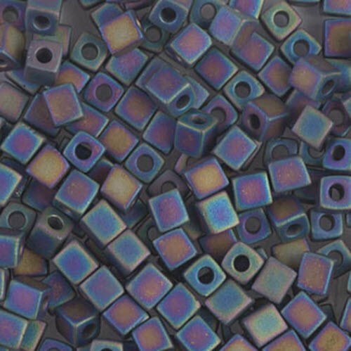 Miyuki 4mm Cube Beads - Matte Black AB