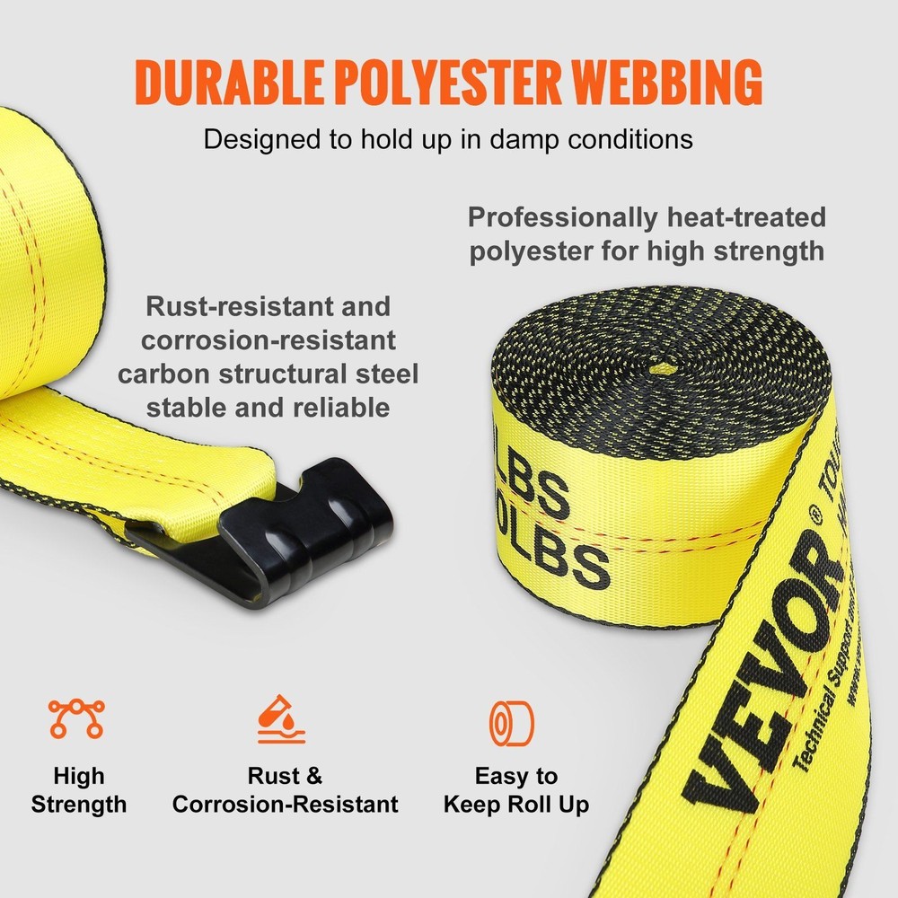 4x30ft 6000lb load 18000lb break strength flat hook yellow 4 pack straps