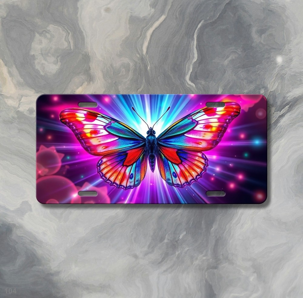 Butterfly License Plate Auto Tag Custom Text Available Bright Butterfly Print Cu