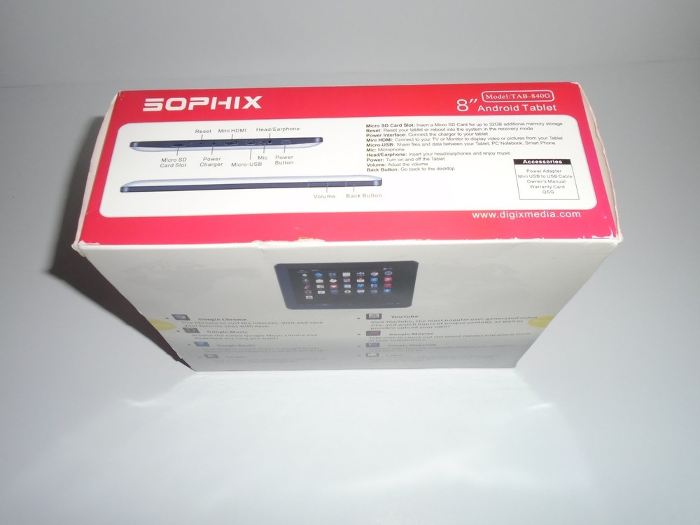 Sophix 8" Android Tablet Model#Tab-840G New In Box
