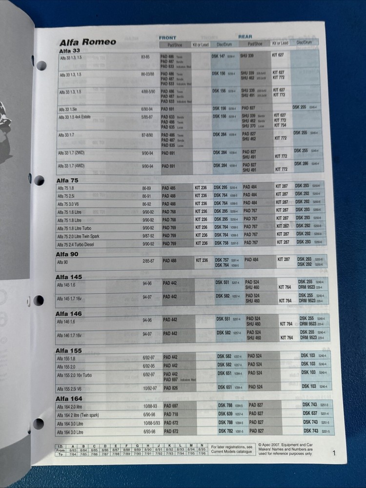 APEC BRAKING CATALOGUE 1960S TO 1994 SAME DAY DISPATCH