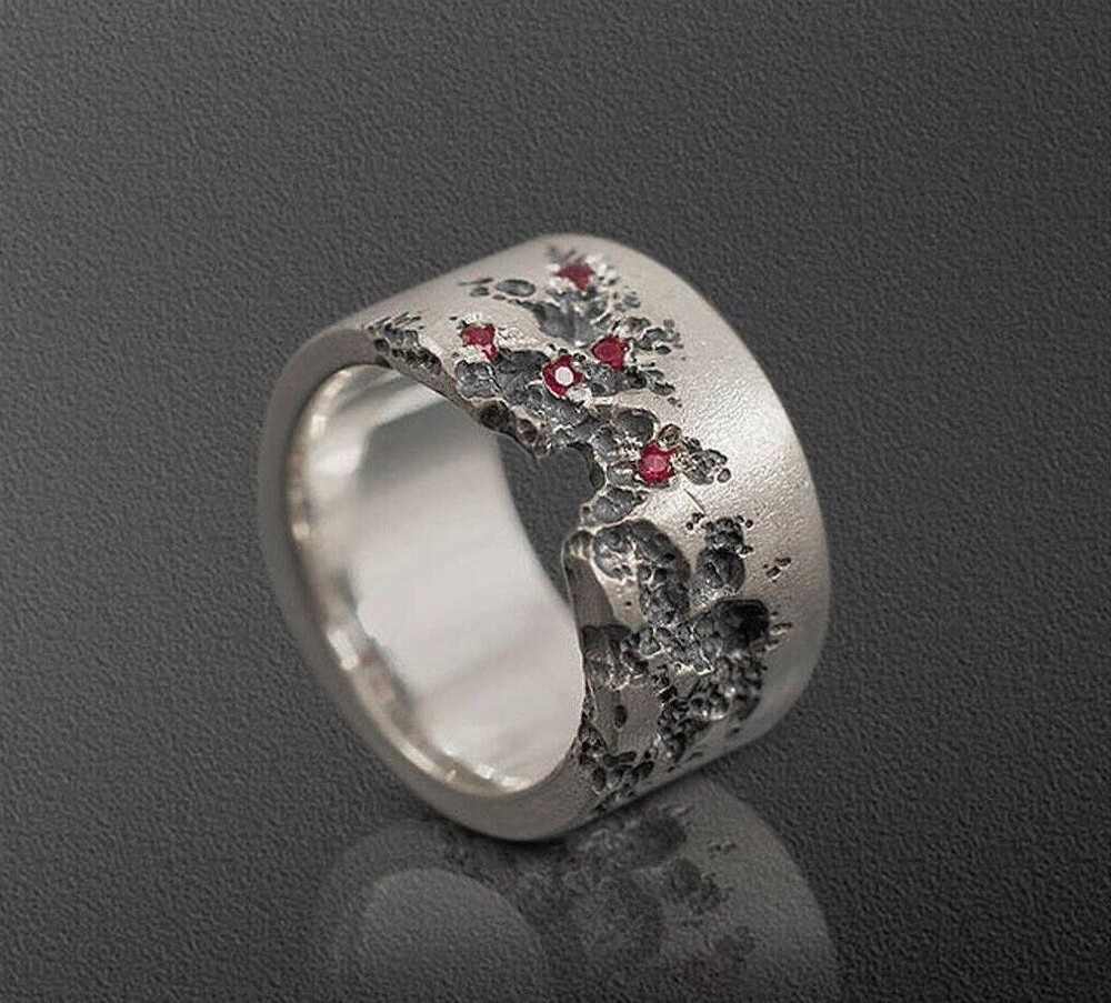 Natural Ruby Men's Ring, 925 Solid Sterling Silver Band Ring, Gift For Boyfriend