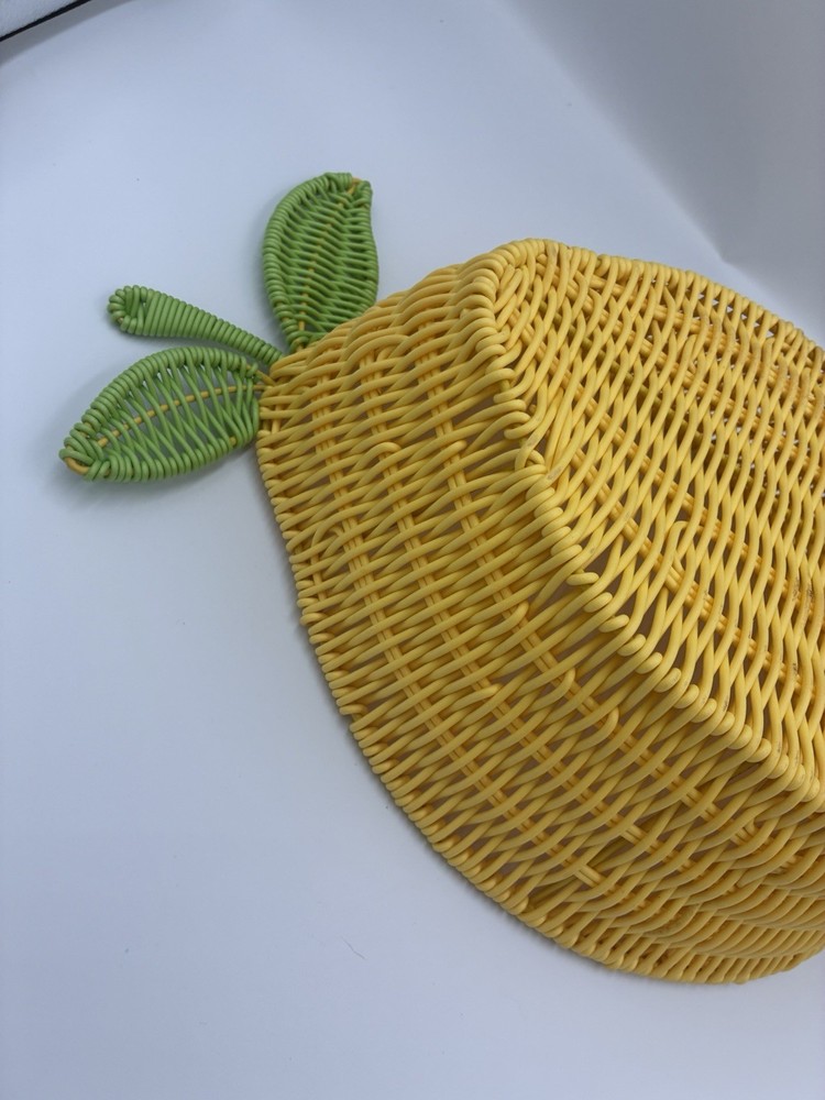Lemon Shaped Resin Wire Plastic Wicker Fruit vegetable Serving Basket Yellow