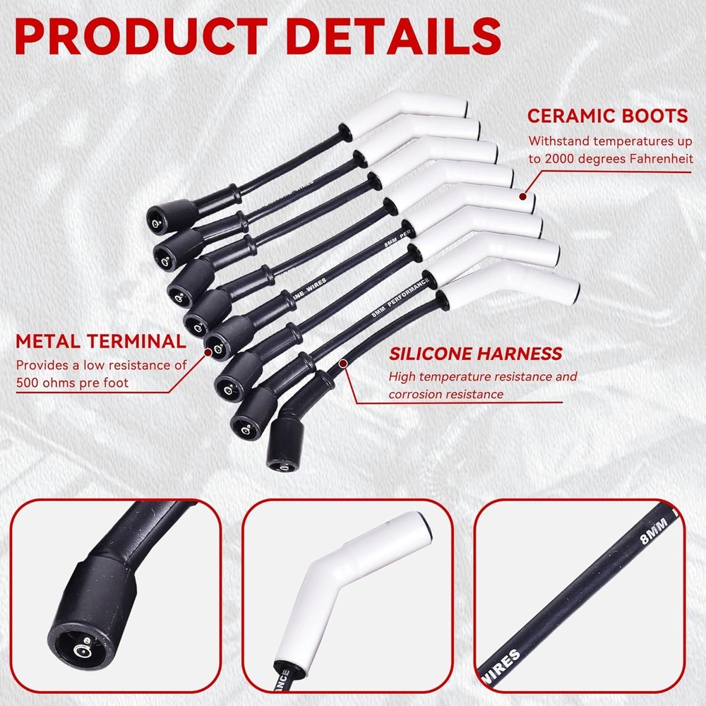 Spark Plug Wire Set Accel 9070C Extreme 9000 Ceramic Boot Compatible with LS Ter