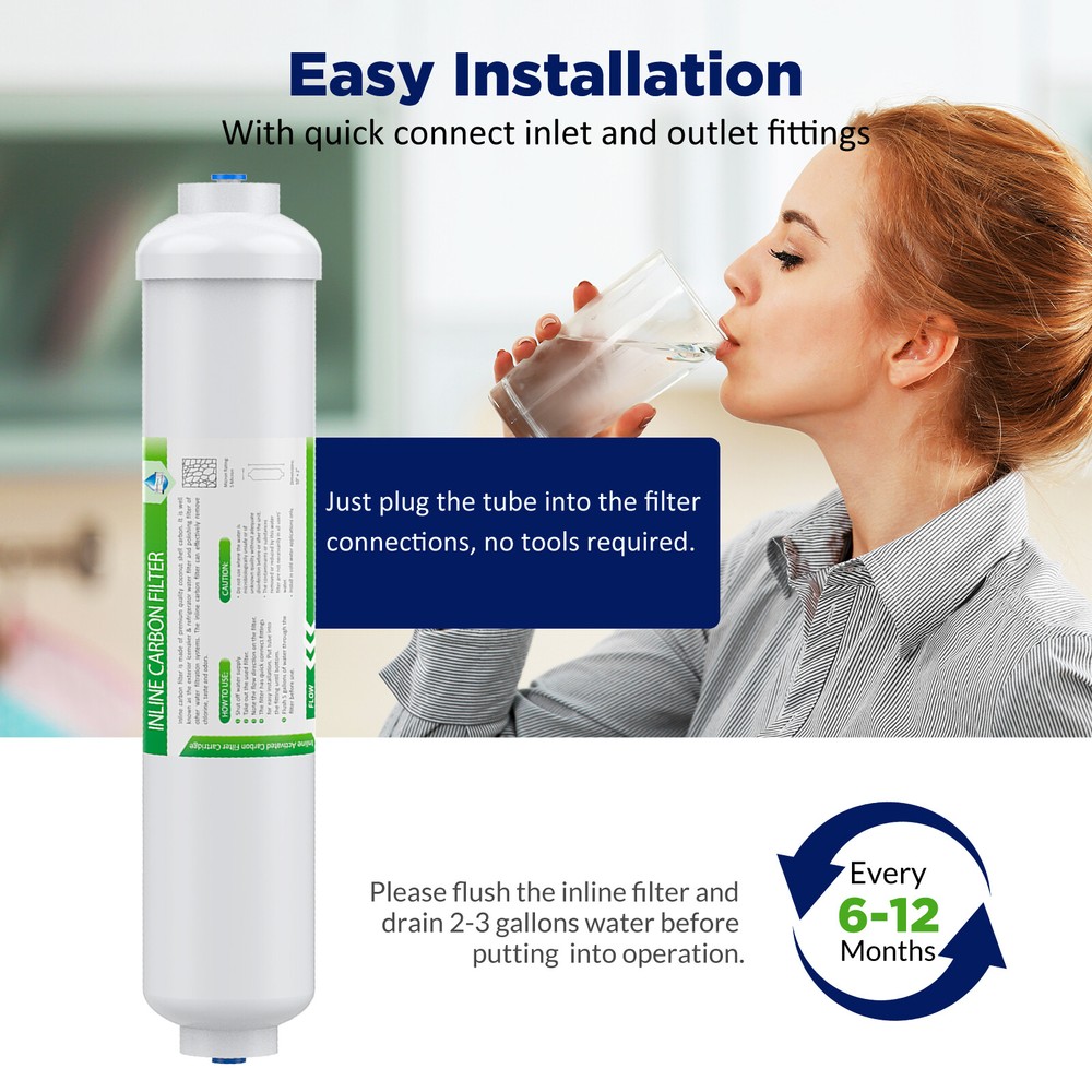3 Pack Post Carbon Inline Water Filter Quick Connect 1/4" QC Fridge Ice-maker