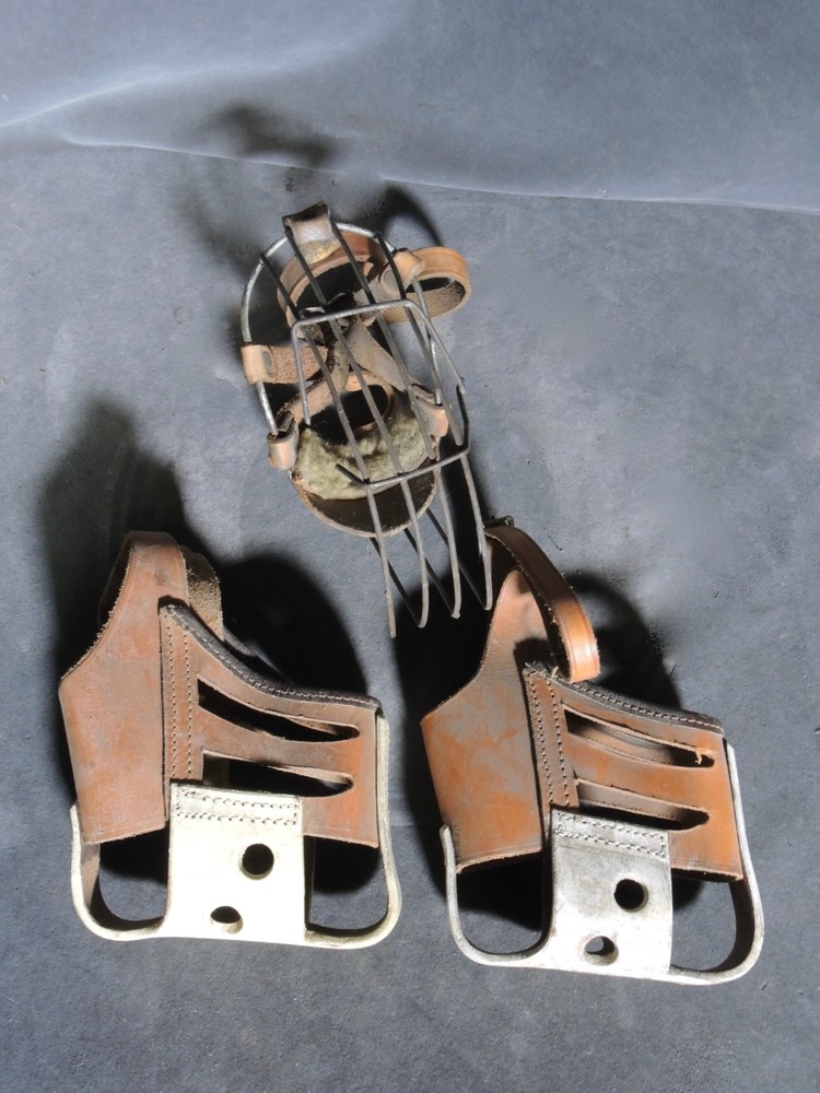 3 Vintage Grayhound Dog Wire & Leather Muzzles with Harness Muzzle