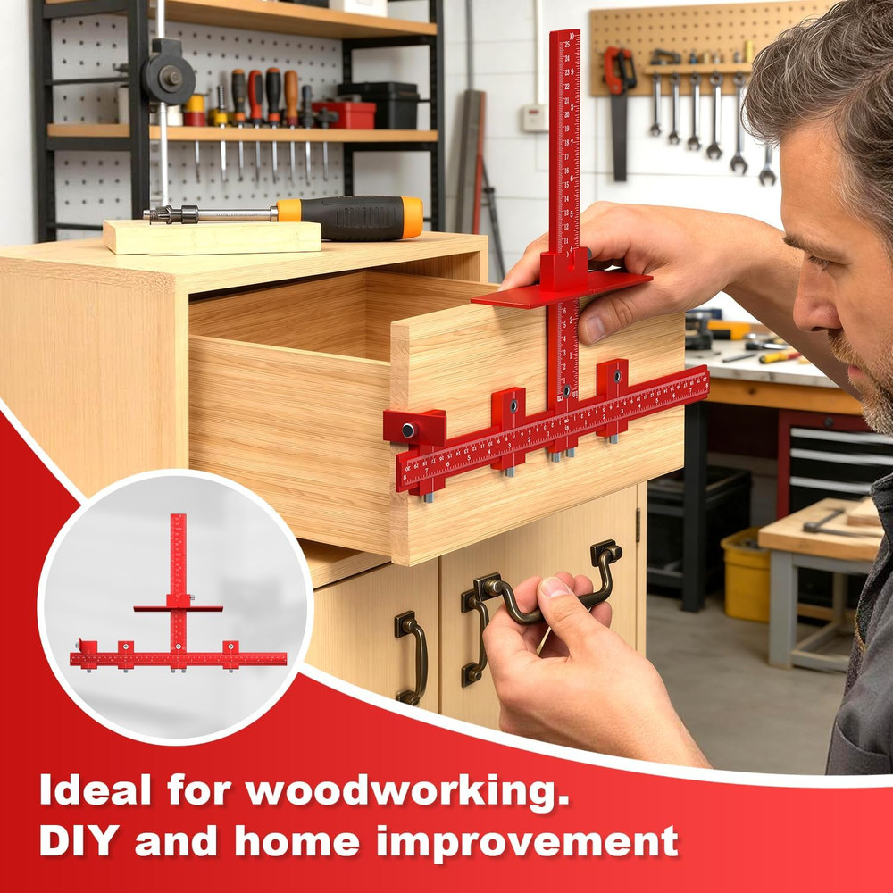 Cabinet Hardware Jig – Adjustable Cabinet Handle Installation Tool, All-Aluminum