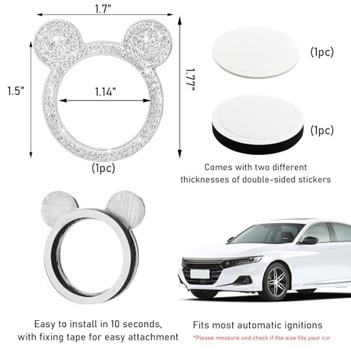 Bling Car Engine Start Button Cover, Rhinestone Key Ignition Knob 1PC White
