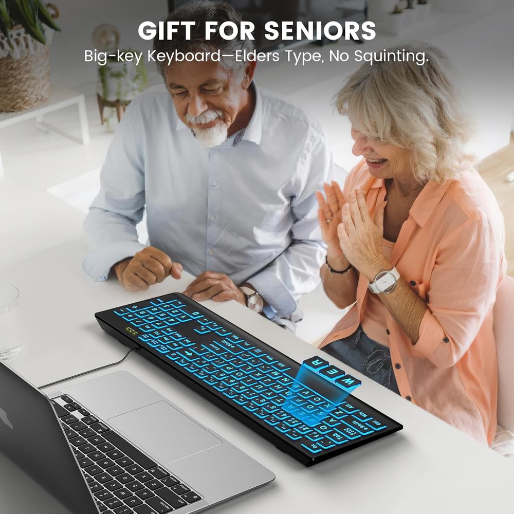 SABLUTE Large Print Backlit Keyboard, Wired USB Lighted Computer Keyboards wi...