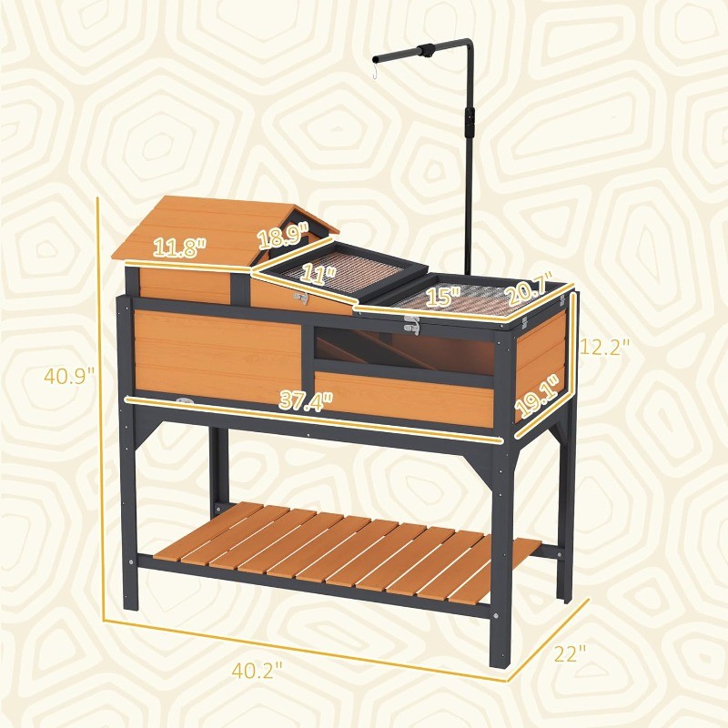 Tortoise Habitat with Adjustable Lamp Holder 2 Layer Enclosure Openable Lid