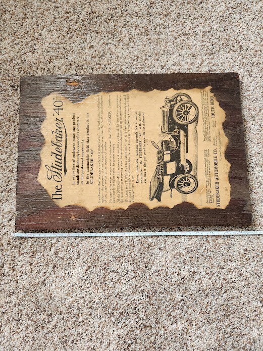 Vintage Studebaker "40" Hanging Wal Plaque Print Advertising