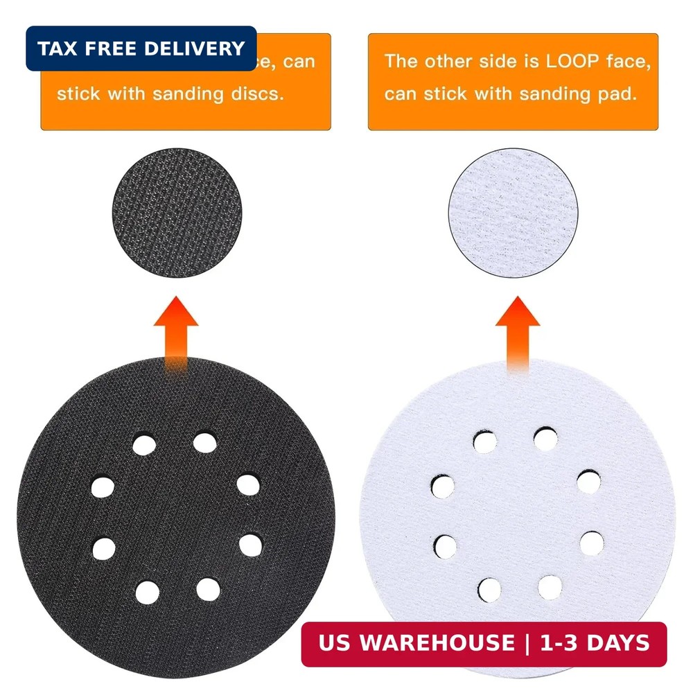 6pc 5" 8 Holes Interface Pads Orbital Sander Sanding Foam Pad Hook Loop Buffer