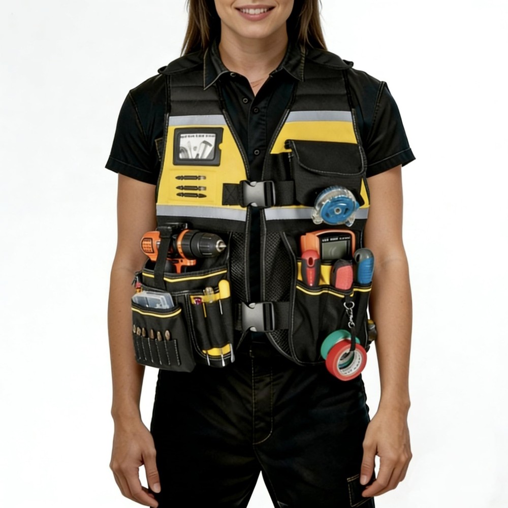 Tool Vest for Men with Adjustable Strap, Reflective Safety Work Vest for Elec...
