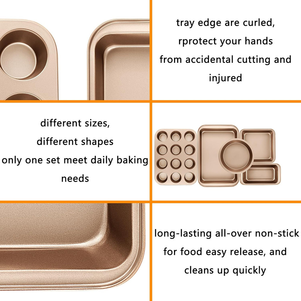 Nonstick Baking Pans Set, 5-Piece Kitchen Baking Sheets for Oven, Bakeware Sets