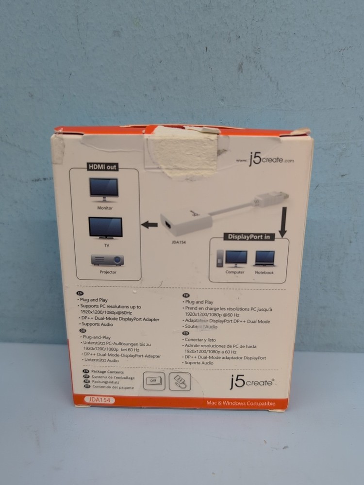 J5 Create Display Port to HDMI Adapter Cable White Jda154