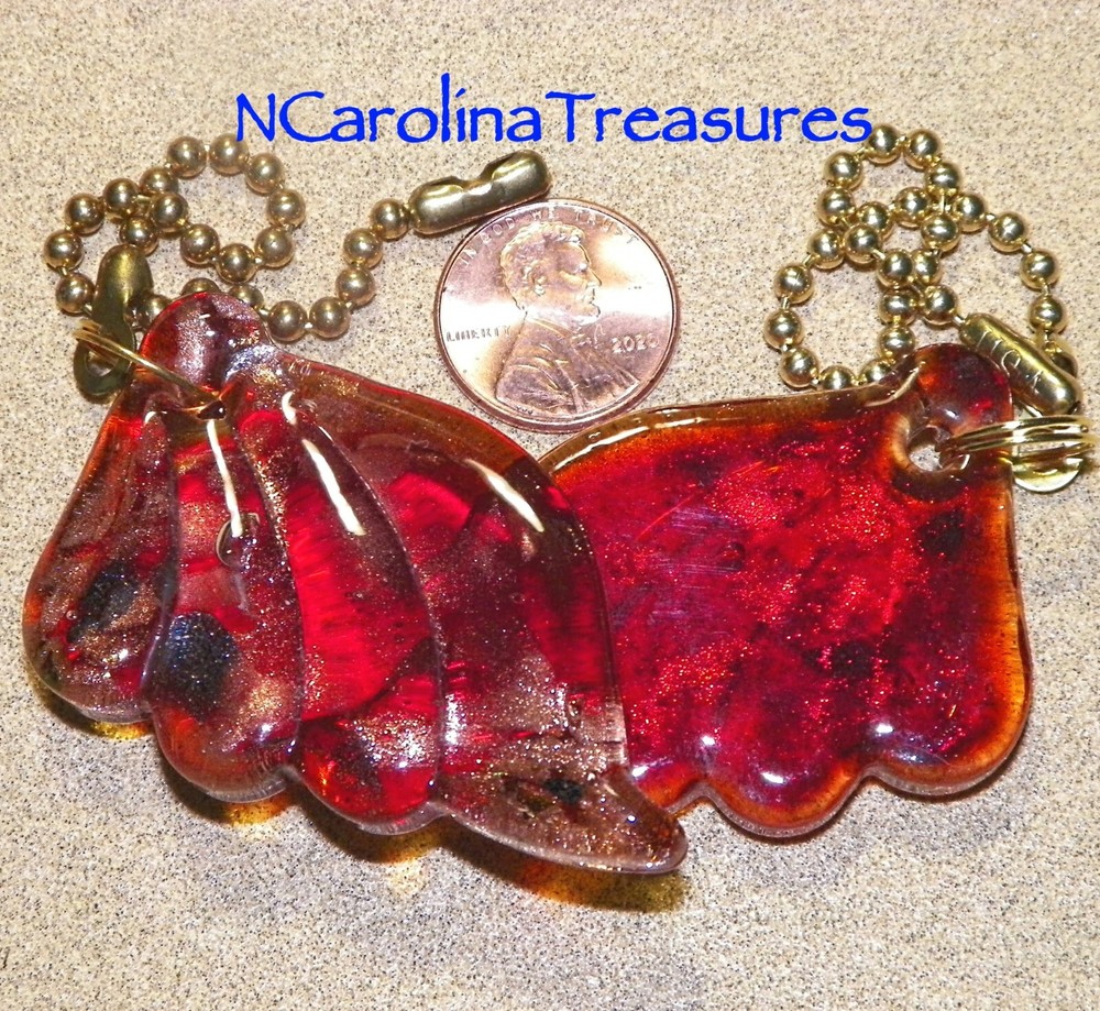 ANGEL WINGS RED COPPER FLAKE MURANO ART GLASS CEILING FAN PULL PULLS LARGE PAIR