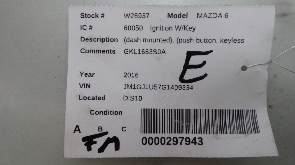 16 MAZDA 6 Ignition W/Key GKL1663S0A
