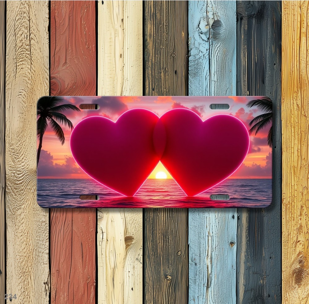 Romantic Double Hearts Design Your Name License Plate Personalized Front Plate