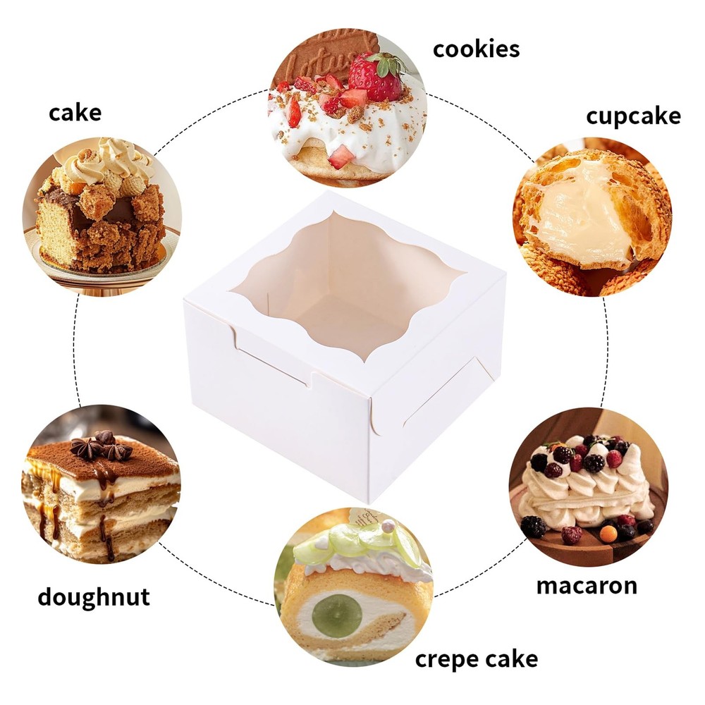 150pcs White Small Cake Box,4x4x2.5 Inch Bakery Boxes with Window,gift boxes ...