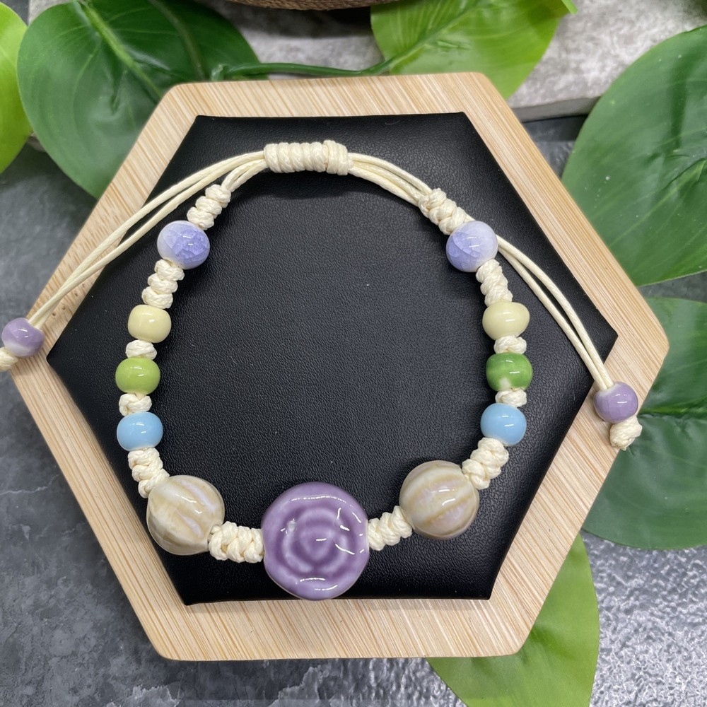 Unisex Ceramic Bead Bracelet Stackable Adjustable Tie 6-10” New Free Ship B39