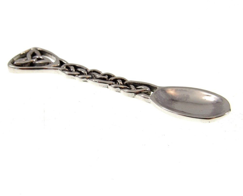 Handcrafted Solid 925 Sterling Silver Celtic Trinity Knot Salt Spoon