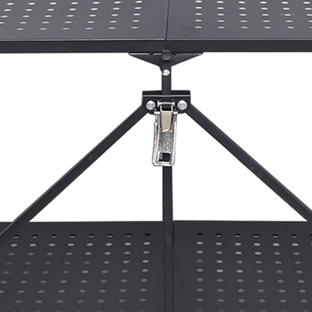 Storage 3 Tier Wide Folding Metal Shelf ,Rolling Trolley Utility Cart Black