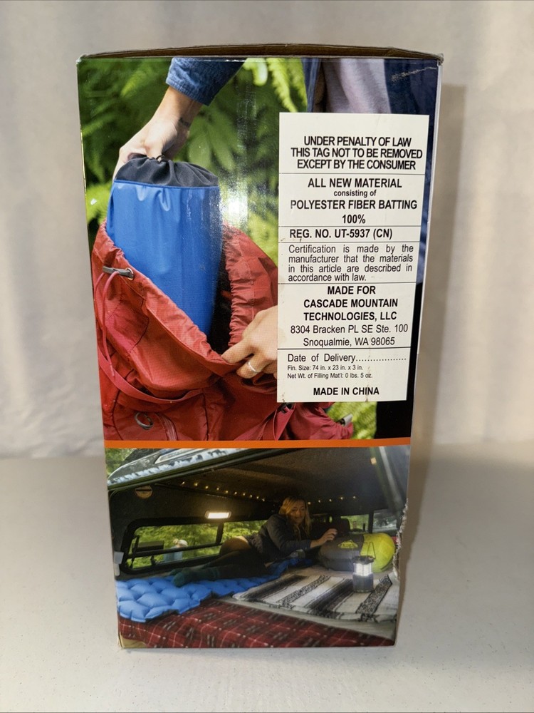 Cascade Mountain Tech Insulated Sleeping Pad with PILLOW. Open Box