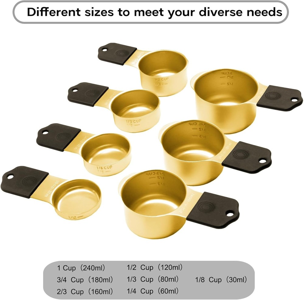 Stackable Gold Magnetic Measuring Cups and Spoons Set for Smart Kitchens