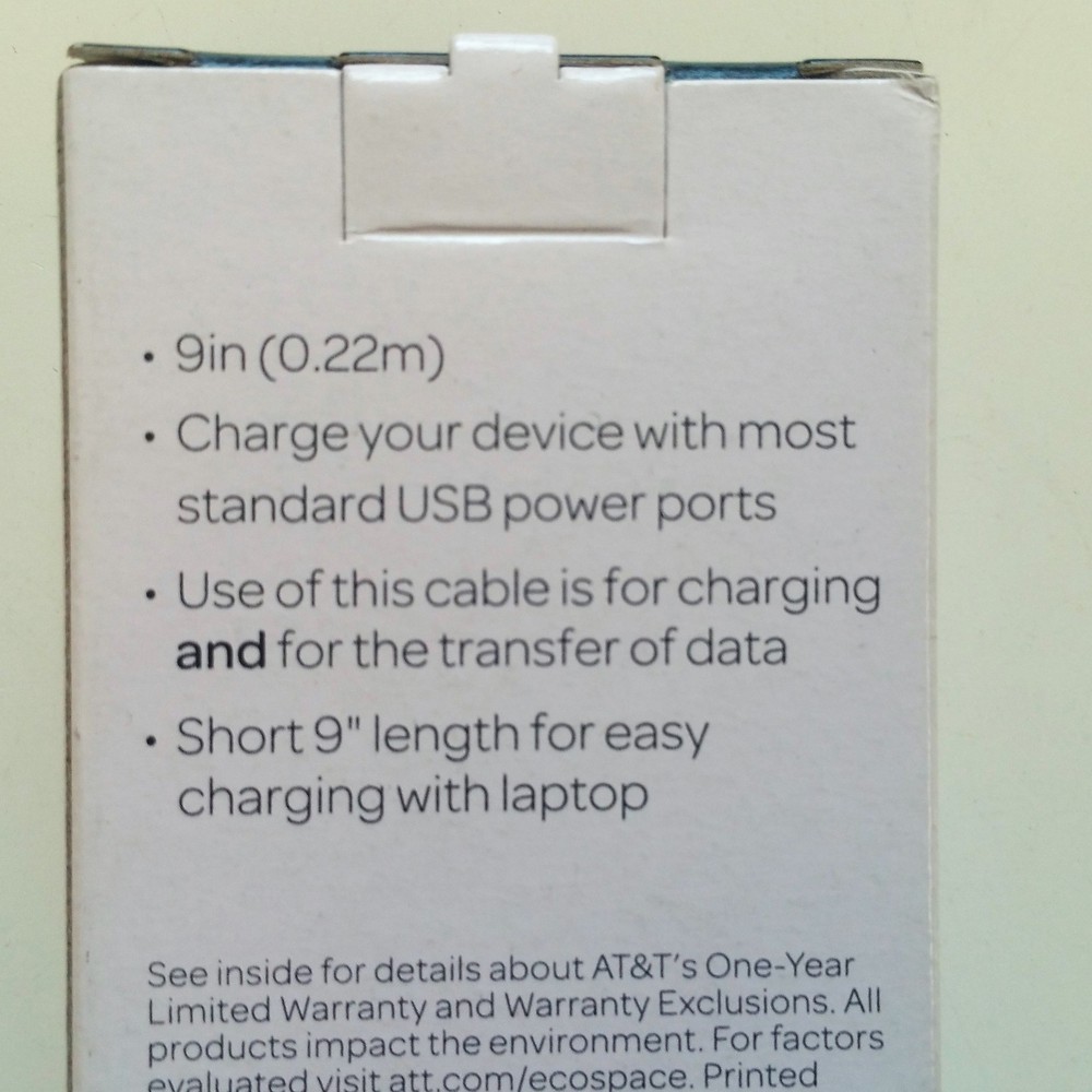 AT&T 9 Inch Charge Sync Cable Micro USB Brand NEW