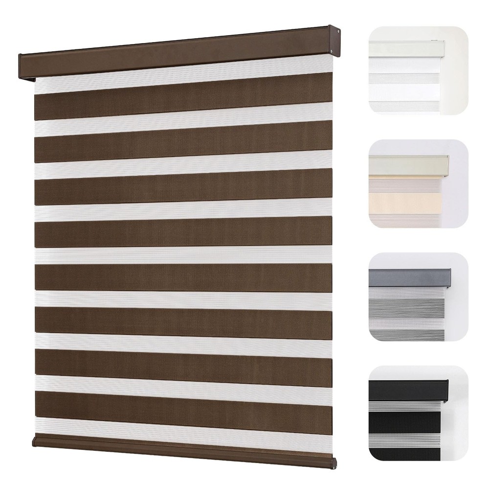 Cordless Zebra Blinds for Windows, Dual Layer Light Control Window Blinds wit...