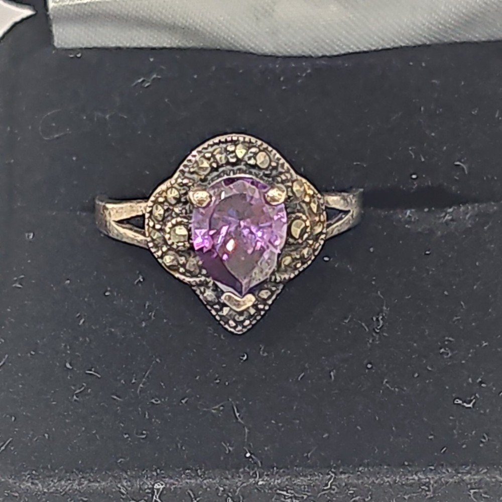 Sterling Gemstone Ornate Amethyst Ring Size 8
