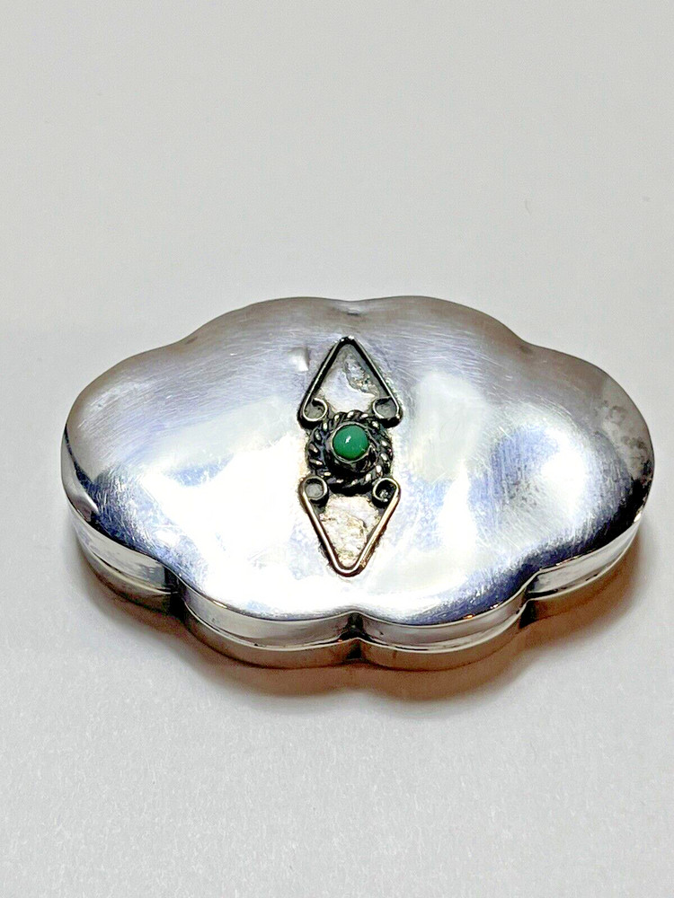 Sterling Silver Pill Box Turquoise Stone 8.5 Gr. No Monogram.
