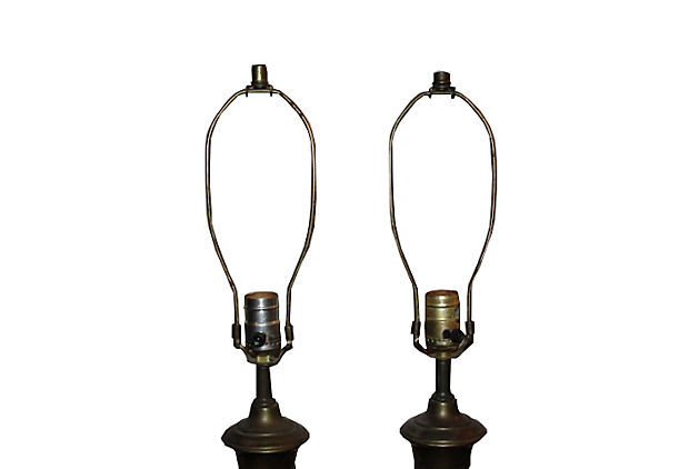 Antiqued Brass Cut Out Lamps, Pair