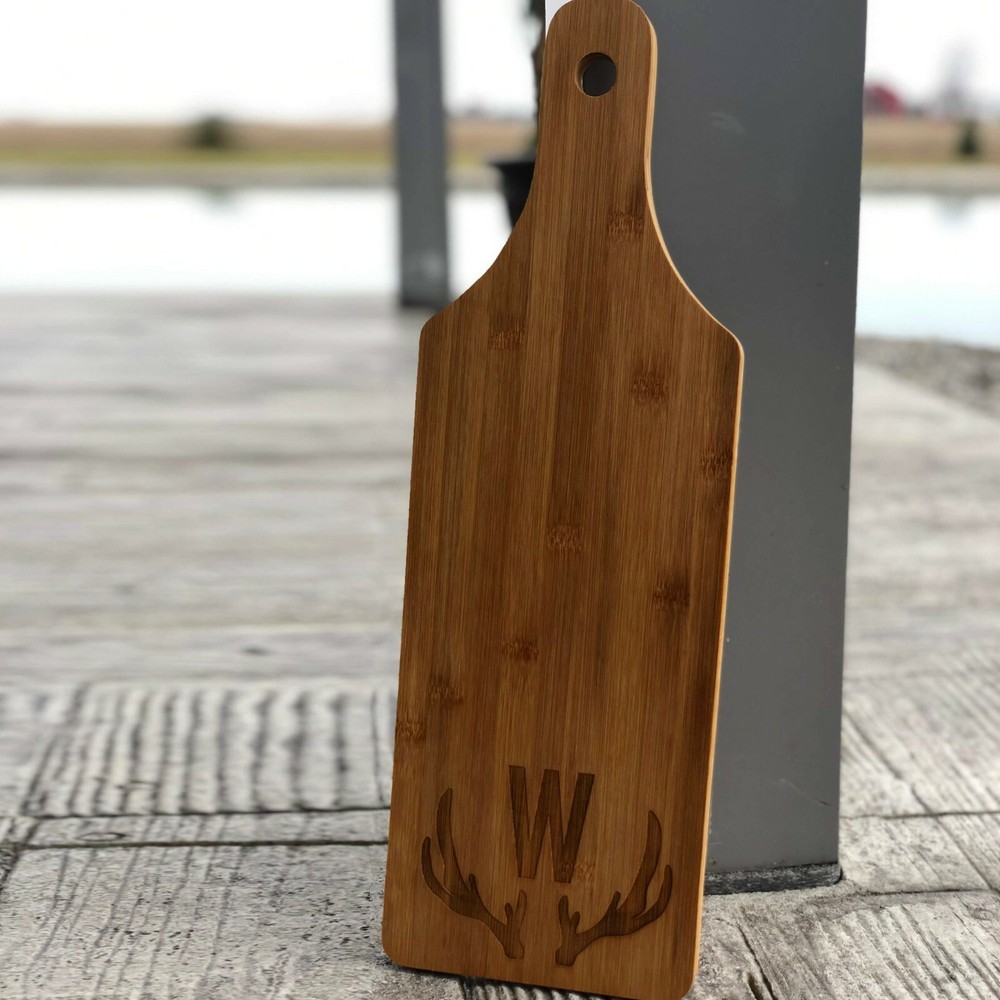 Engraved Antlers Monogram Bamboo Serving Paddle