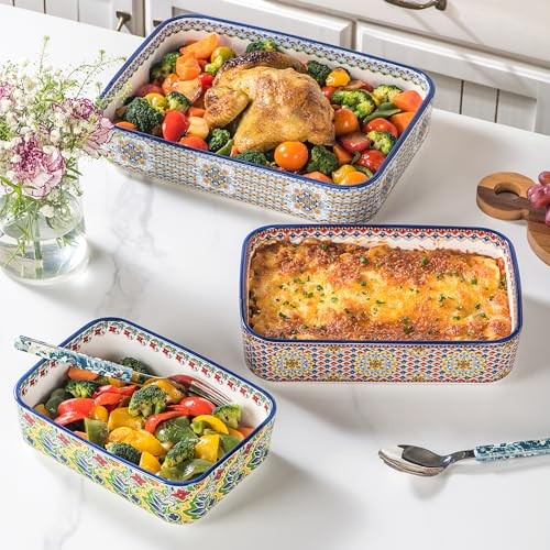 Casserole Dishes for Oven, Ceramic Baking Dishes Set of 3, Rectangular Lasagna