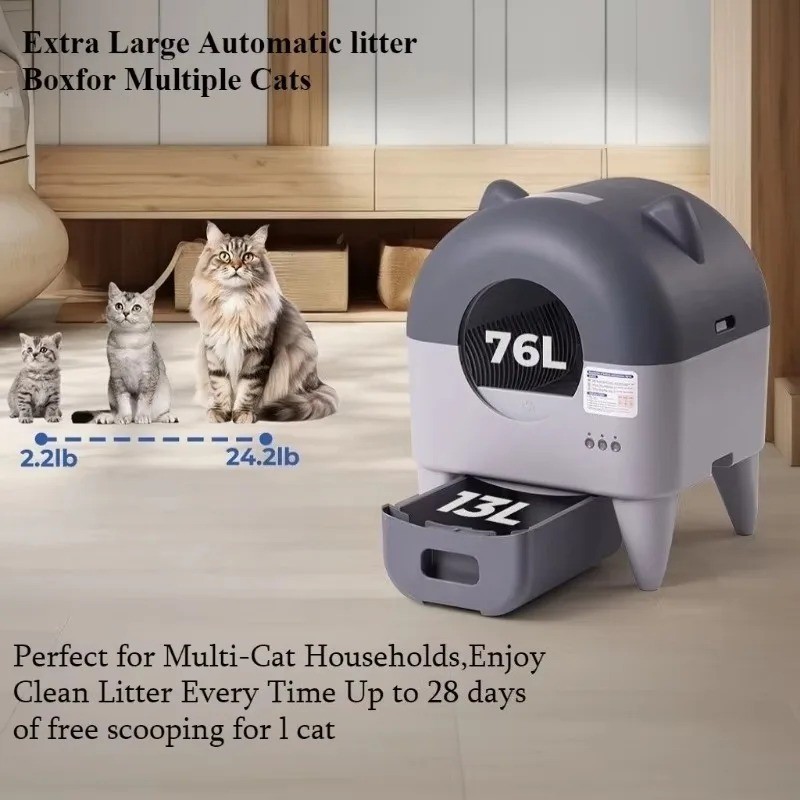 Automatic Cat Litter Box Large Self Cleaning Litter Box for Multi-Cat Compatible