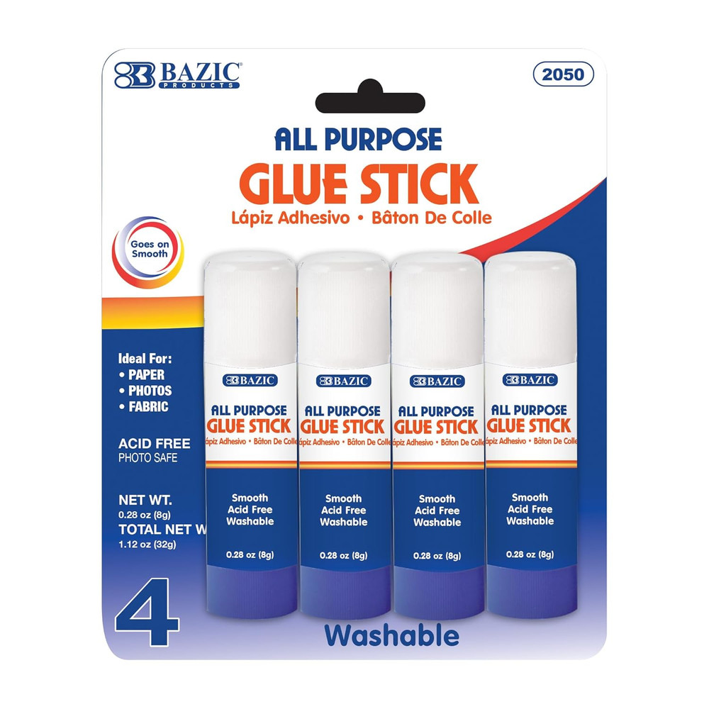 BAZIC Glue Stick Premium 0.28 Oz (8G)(4/Pack)