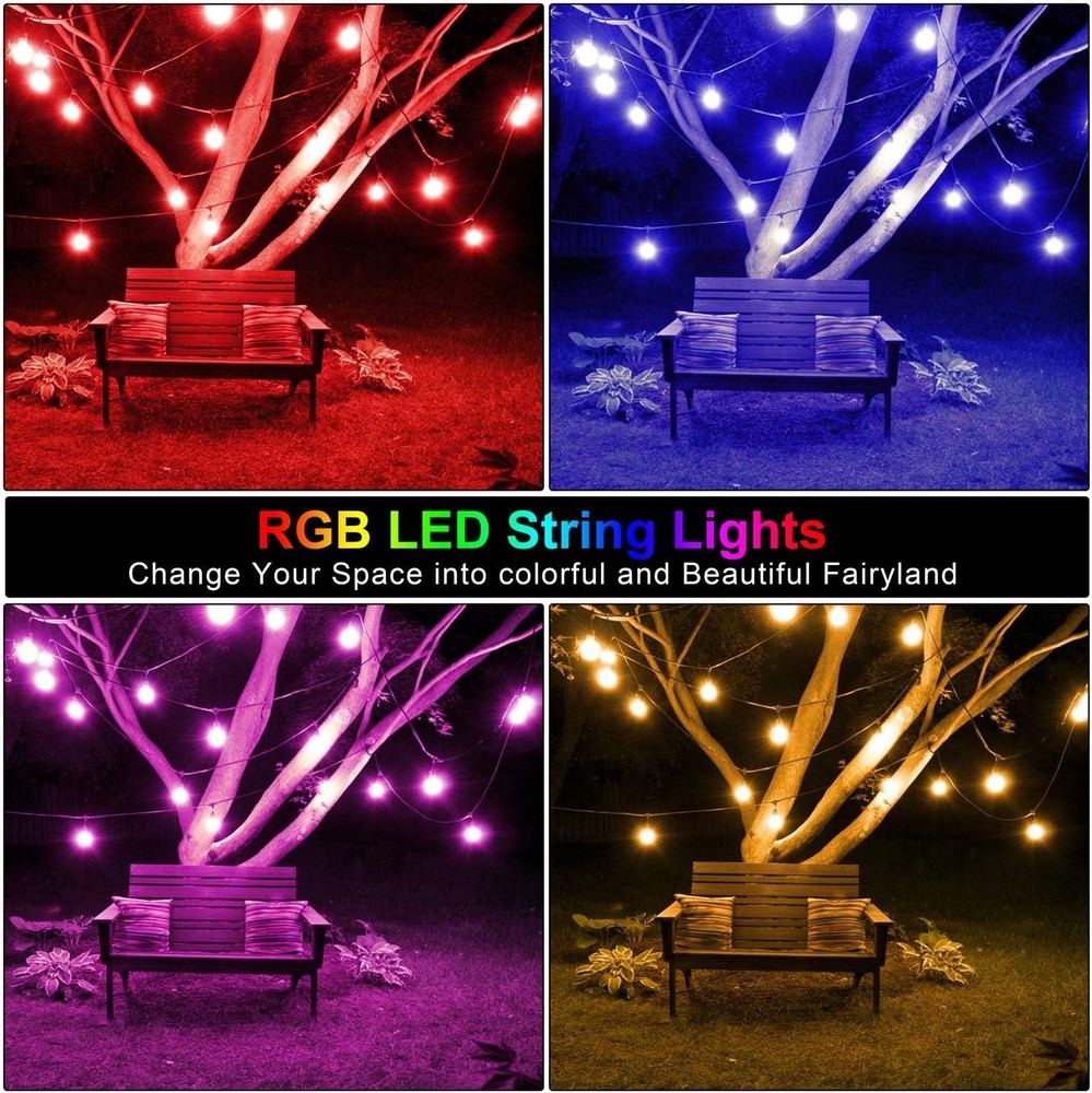 Waterproof RGB 48FT Outdoor String Lights with Dimmable Remote Functionality