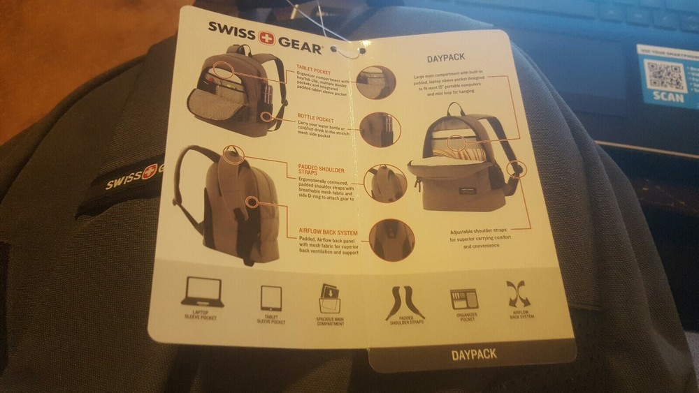NEW Swissgear Daypack Padded Shoulder Straps Table Pocket Backpack Pavement