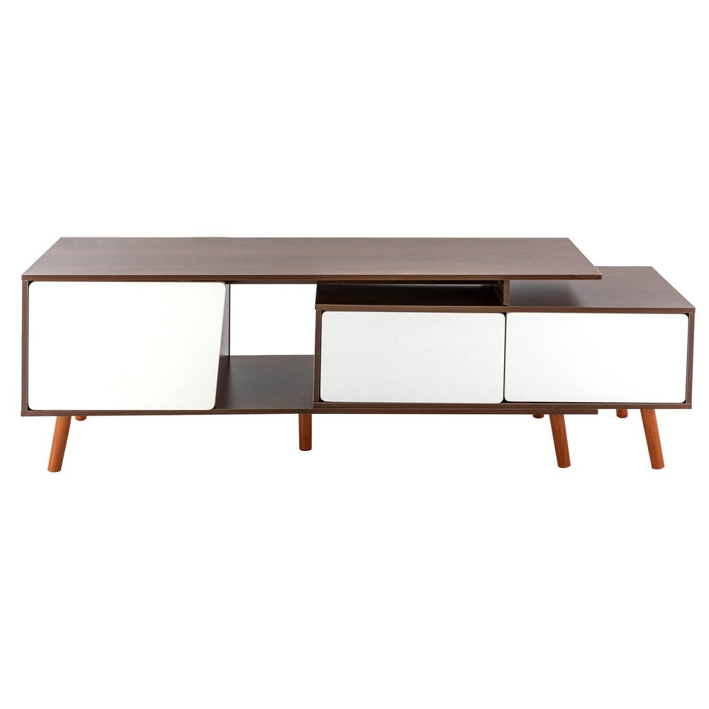 3-Compartments TV Stand Adjustable Living Room Retangular Television Cabinet