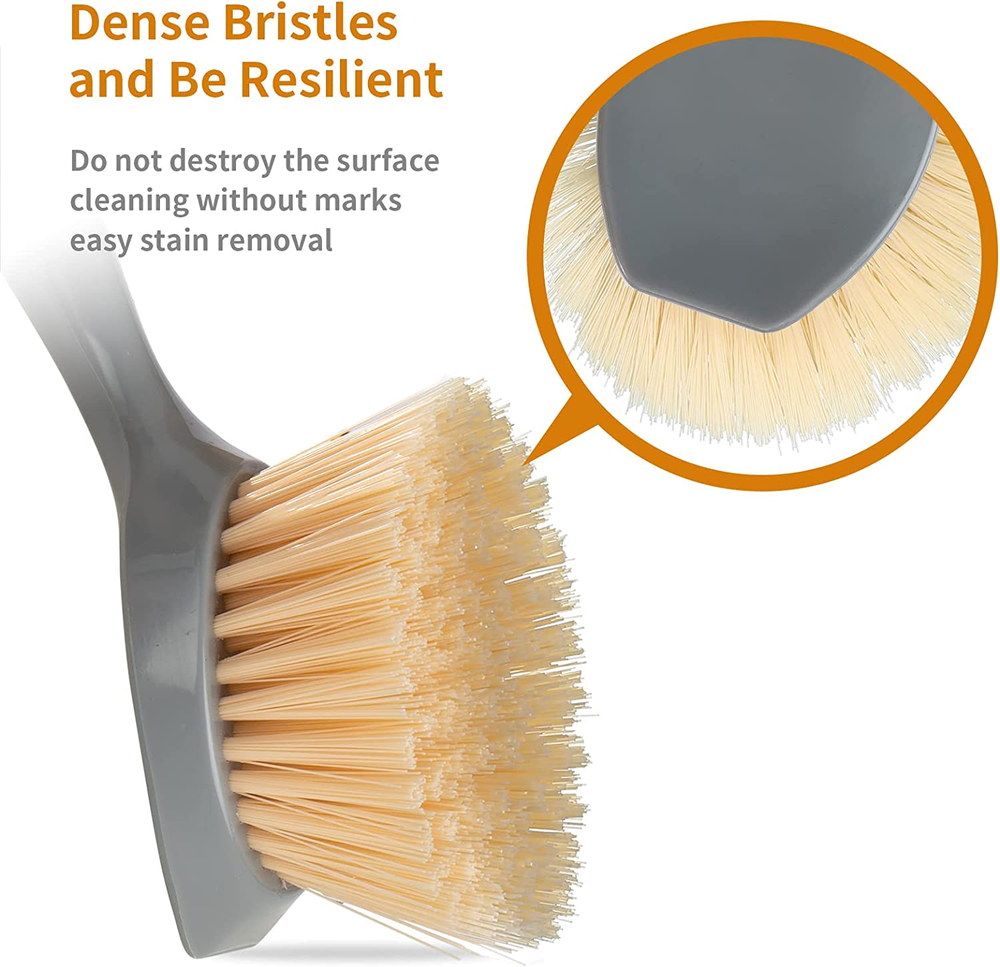2 Pack Kitchen Dish Scrubber Bamboo Handle Brush Built-in Scraper Scrub Scraper