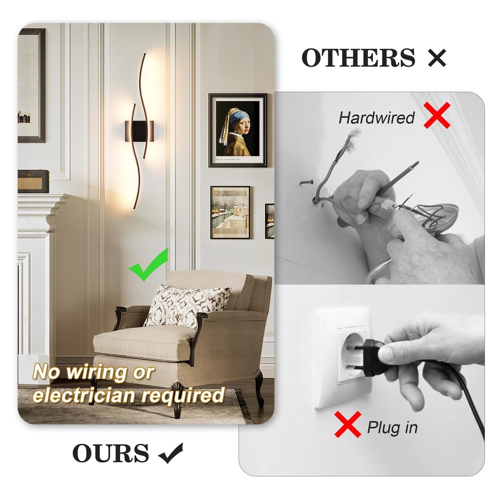LED Wall Sconces 2 Pack Battery Operated Dimmable Remote Control Black Wireless