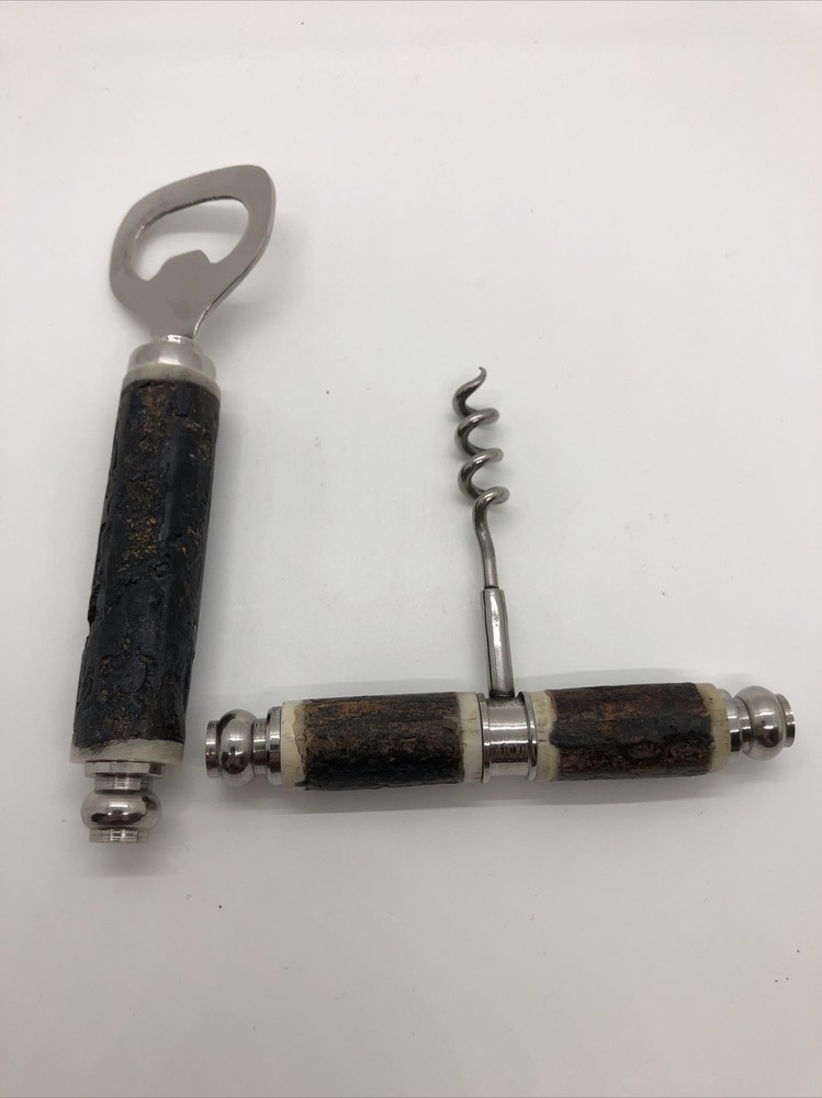 Bark Wood Handled Corkscrew Wine & Bottle Opener Set