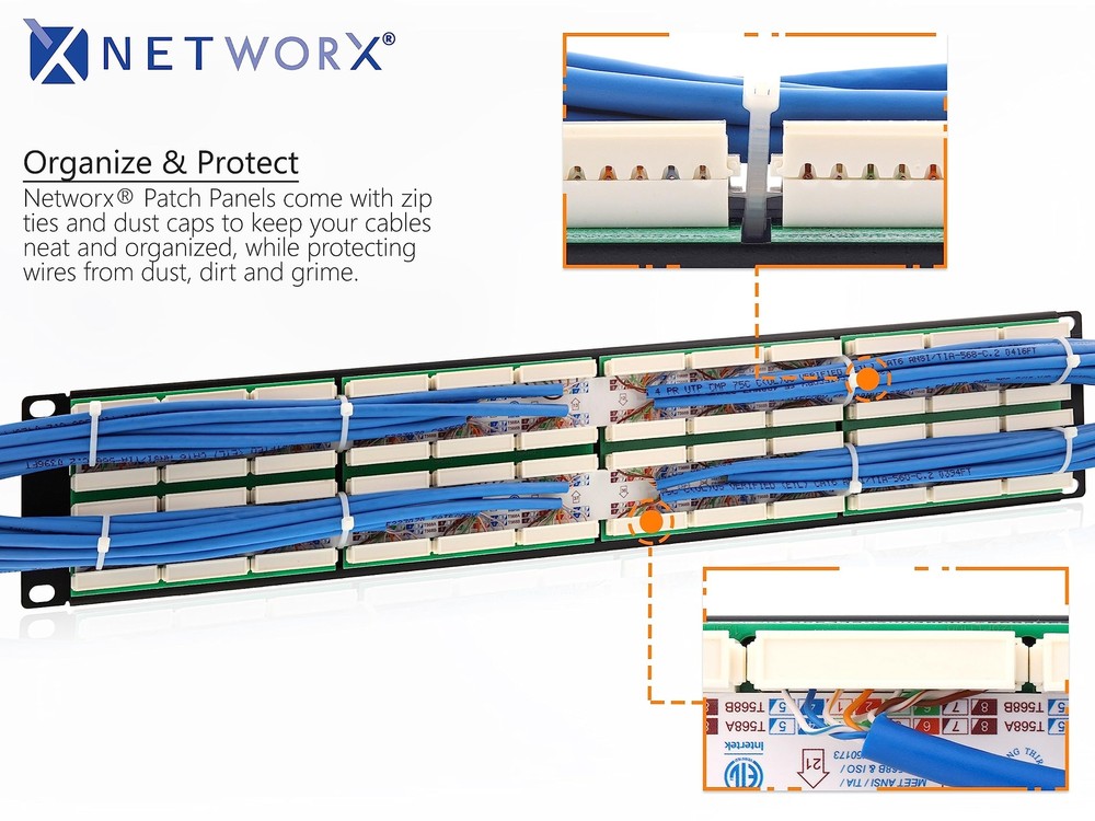 Networx Rackmount 2U 48 Port Network Patch Panel (19-inch Cat6 Patch Panel