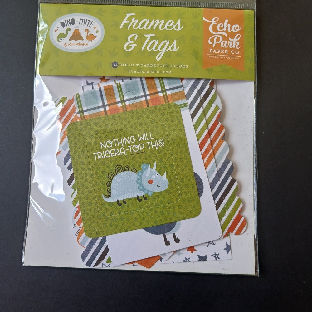 Echo Park Dinosaur Frames & Tags for Scrapbooking~ 34 pcs.~ Dino-Mite
