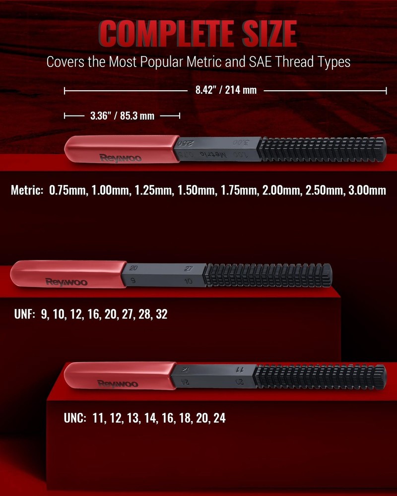 3-Piece Thread Restorer File Set, Thread Restoring Chaser Files, Thread Repai...